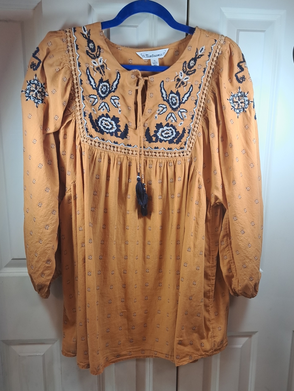 Tantrums Mustard Yellow Embroidered Peasant Tunic